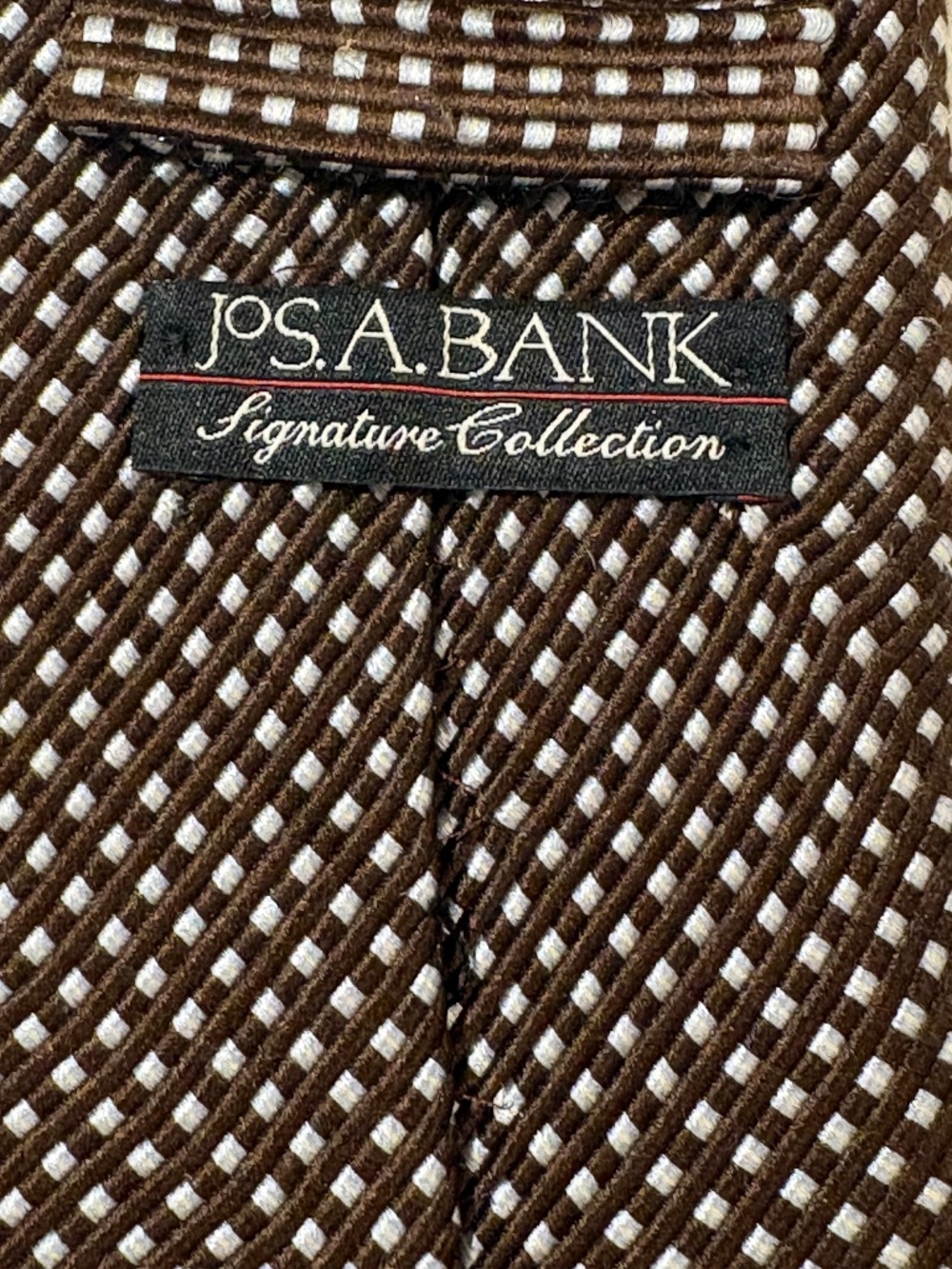 VTG Jos. A. Bank Signature Collection Silk Tie Brown White Micro Check